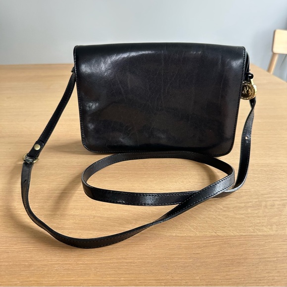 BRAHMIN Vintage Luxury Designer Leather Small Crossbody Handbag Black 9"x6"x2.5" - Picture 1 of 16